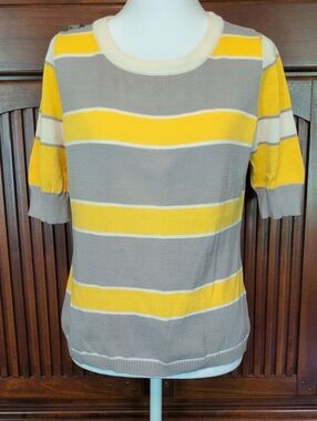 Short Sleeve Striped Tee in Yellow and Gray
